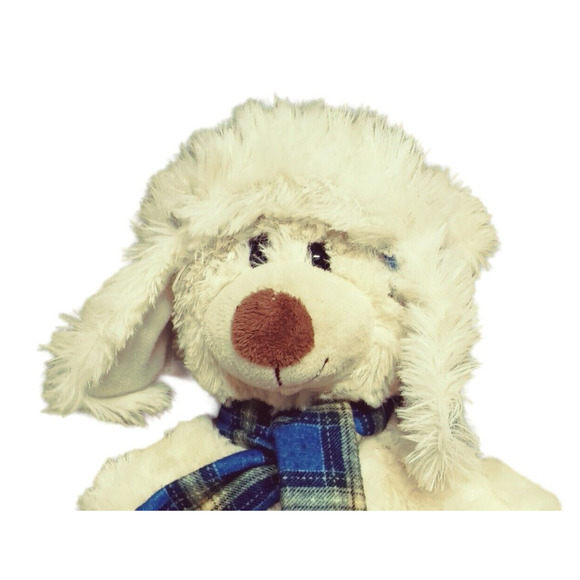 Plush Winter Teddy Bear Blue Plaid Trapper Hat Scarf Stuffed Animal 8" Holiday - Picture 3 of 16